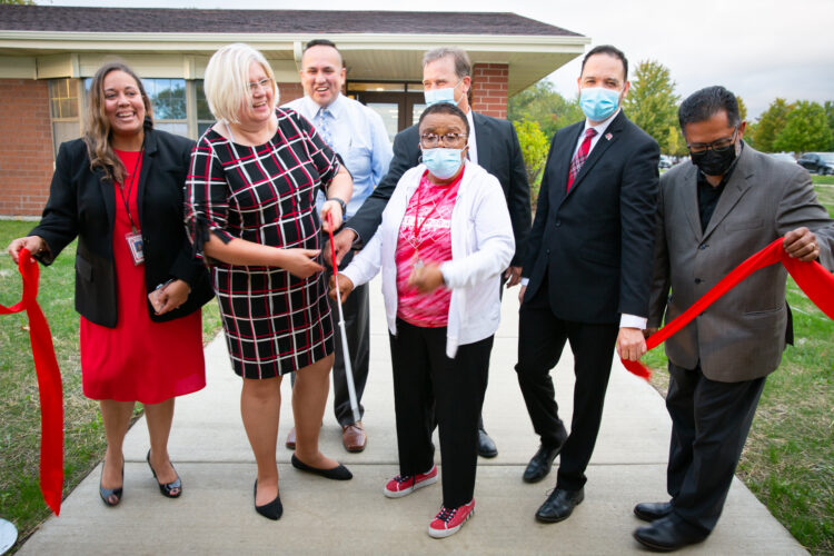 From left to right: EASD 131 Superintendent Dr. Jennifer Norrell, Board of Education President Annette Johnson, board members Juan Sifuentes, Jr.,  Avis Miller, Bruce Schubert, Alex Arroyo, and Dan Barreiro (not pictured: Kimberly Hatchett).