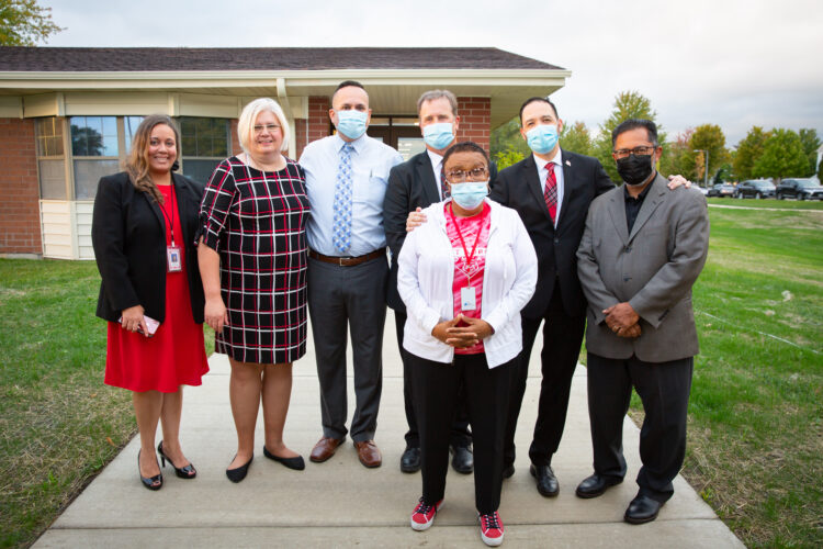 From left to right: EASD 131 Superintendent Dr. Jennifer Norrell, Board of Education President Annette Johnson, board members Juan Sifuentes, Jr.,  Avis Miller, Bruce Schubert, Alex Arroyo, and Dan Barreiro (not pictured: Kimberly Hatchett).