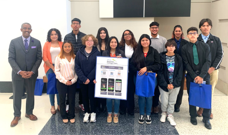 Asa Gordon, Director of College and Career Readiness, with the thirteen seniors that attended the NACAC College Fair (National Association of College Admission Counseling).