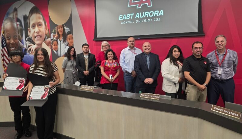Yahir Ferreira and Taleen Kandakji with the East Aurora School District 131 Board of Education