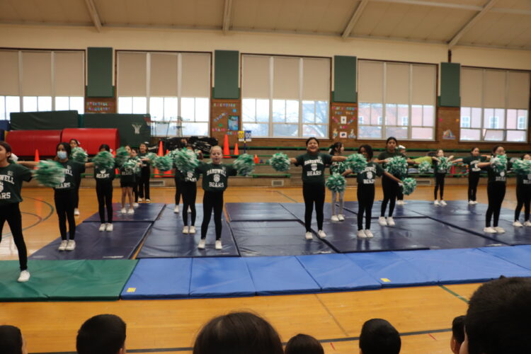 Bardwell cheerleaders perform at a pre-tournament assembly.