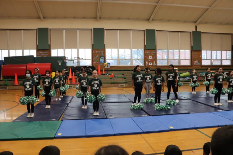 Bardwell cheerleaders perform at a pre-tournament assembly.