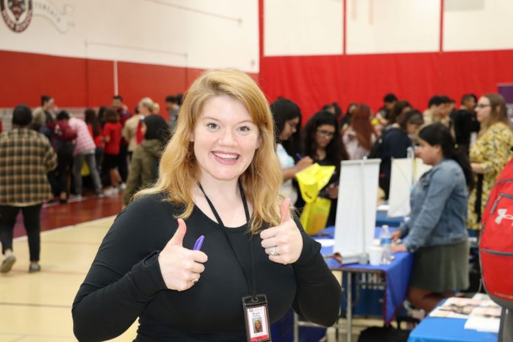 Science teacher Megan Servos brought her class to the East Aurora College Fair.