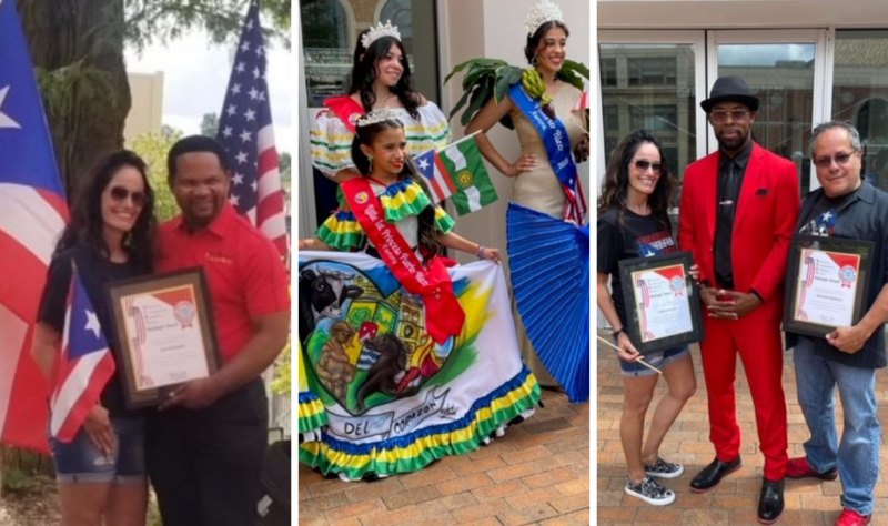 Left to Right: Lisa Morales, Executive Assistant/ Acting PRO for D131 with City of Aurora Mayor, Richard C. Irvin. Queen and Princesses of the Puerto Rican Aurora Pageant. Lisa Morales with Clayton Muhammad, Chief Communications & Equity Officer and Wilson Morales, Assistant Principal of Dieterich Elementary School